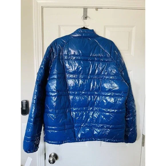 NWT Michael Kors Blue Shiny Puffer Coat - XL - Picture 2 of 9